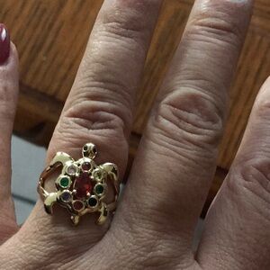 Gold Turtle Ring with Multicolor Gemstones